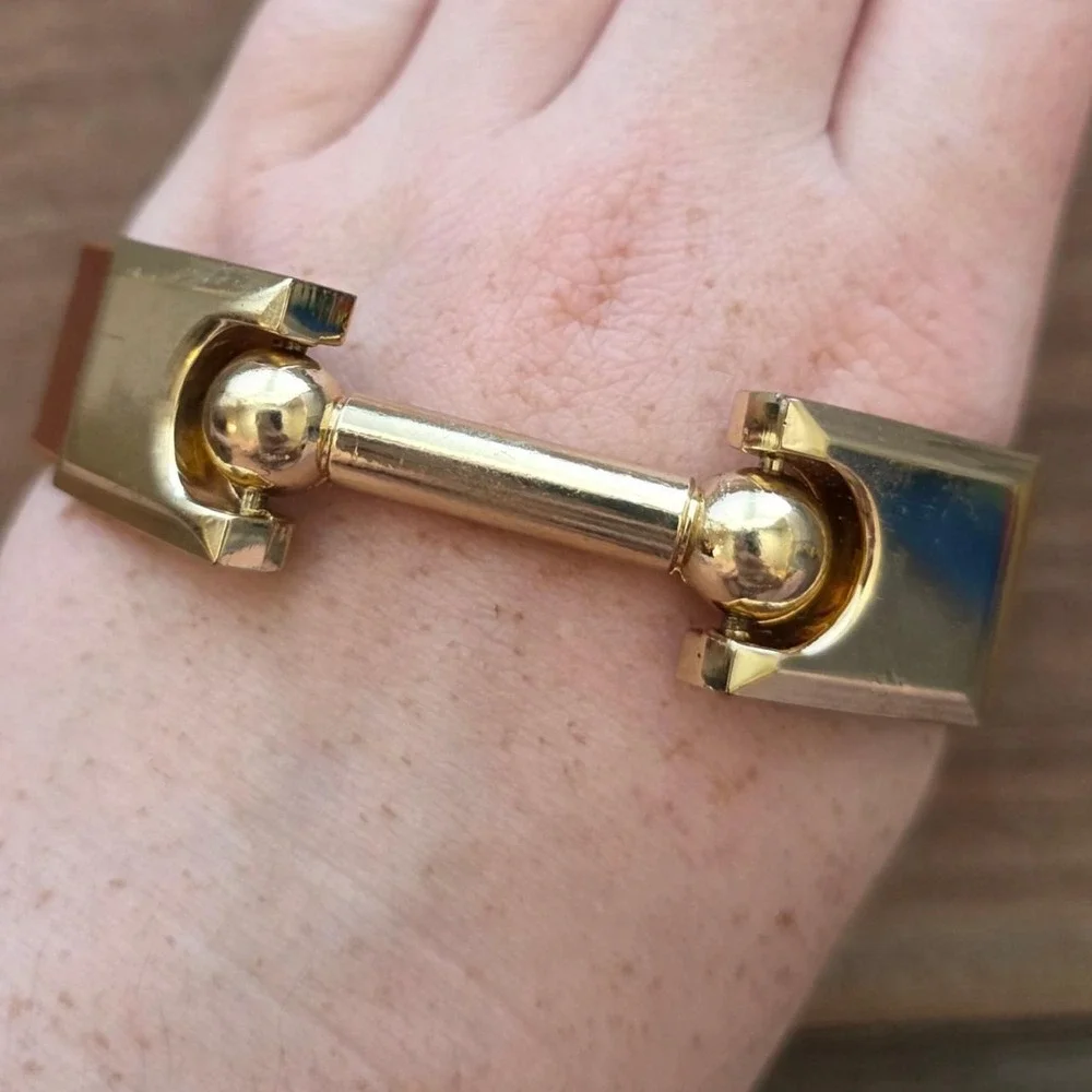 Equestrian Gold Horse Bit Leather Cuff Bracelet Brown Snaffle Preppy Minimalist